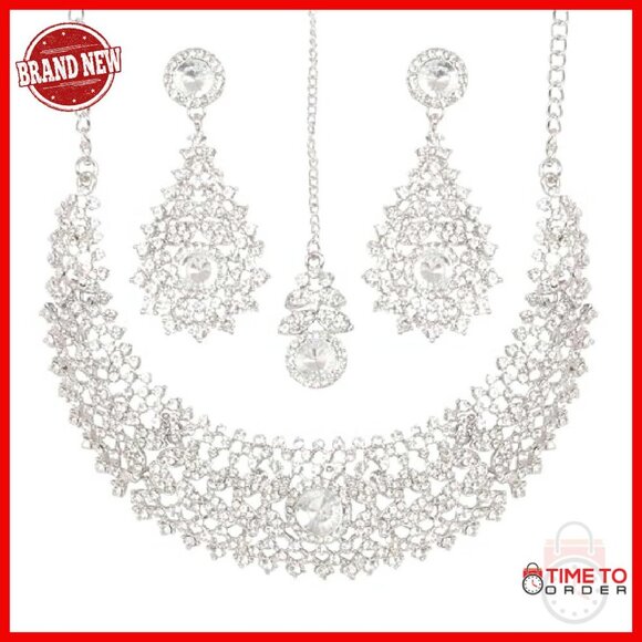 Amazon.com: Unicra Bridal Wedding Jewelry Set Gold  Gold Silver Rhinestone Bridal Necklace Set Wedding Party Formal Evening Wear